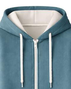 Sweat à capuche long zippé bleu sarcelle pour femme, manteau d'hiver en polaire décontracté et oversize avec poches, personnalisable OEM - Product Image 3