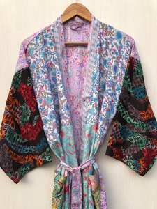 Robe kimono en soie teinte à la main, bleue, style bohème, longue et ample, paréo de plage, vêtement de détente, cadeau pour elle - Product Image 6