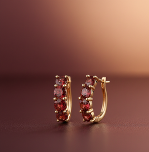 Round Red <b>Garnet</b> <b>Earrings</b> in 925 Sterling Silver with 18K Gold Plating Small Stud <b>Earring</b> Everyday Wear Wedding Gift for Women - Product Image 2