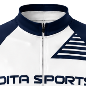 Maillot de cyclisme personnalisé bleu marine et blanc à manches courtes, fermeture éclair intégrale, respirant, séchage rapide, pour vélo de route, performance, course, vêtements de sport - Product Image 3