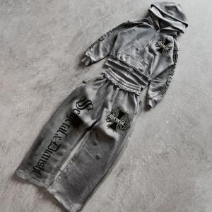 ชุดวอร์มผ้าฝ้ายเฟรนช์เทอร์รี่เนื้อหนา พิมพ์ลายกราฟิกตามสั่ง เสื้อฮู้ดดี้และกางเกงขายาวทรงโอเวอร์ไซส์สำหรับผู้ชาย - Product Image 3