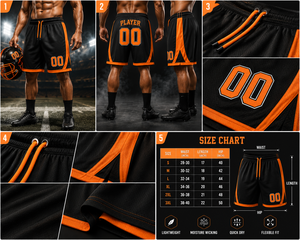 Football <b>Shorts</b> <b>Men</b> <b>Black</b> Orange Side Stripe Mid Drawstring Breathable Quick Dry Sporty Sublimation Print 92% Polyester 120g - Product Image 4