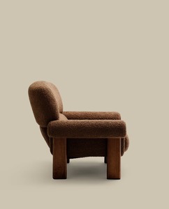 Midcentury Modern Eco-Friendly <b>Foam</b> Fabric Armchair Teak Wood Frame Tapered Legs Brown Upholstery Outdoor Hotel Lounge Chair - Product Image 3