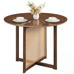 Ensemble de table à manger ronde de style moderne du milieu du siècle de 37,5 pouces, en rotin PE et pieds en bois de caoutchouc, table de cuisine ovale assemblée pour 2 à 4 personnes - Product Image 1
