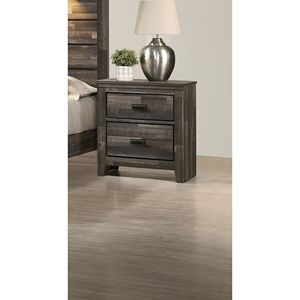 Contemporary <b>2</b>-<b>Drawer</b> Nightstand with Black Finished Handles Brown Mixed Finish Bedroom Furniture with Two <b>Storage</b> <b>Drawers</b> - Product Image 1