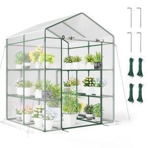 Serre de jardin à 8 étagères et 4 niveaux avec couverture en PVC et porte zippée enroulable pour l'entretien du jardin et le rangement - Product Image 3