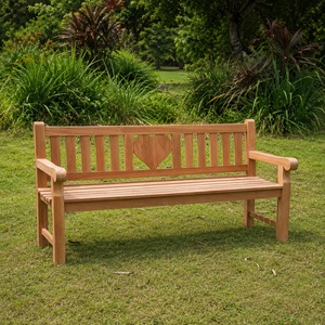 Banc de jardin en teck massif 3 places 180 cm, mobilier de cour extérieur, dossier à lattes en forme de cœur, modèle BEN13A - Product Image 1