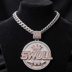 Iced Out Moissanite Pendant Silver Rose Gold Crown SWOLL Letter Micro Pave Hip Hop <b>Charm</b> for Men - Product Image 2