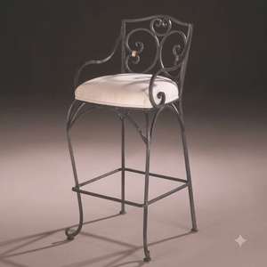 Tabourets de bar modernes en fer forgé et acier, sur mesure, pour usage commercial, chaises hautes en métal, mobilier d'extérieur pour jardin et balcon, couleur crème - Product Image 2