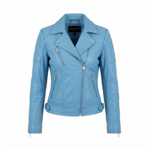 Chaqueta de Motociclista de Cuero Sintético para Mujer, Corte Ajustado, Manga Larga, Cierre de Cremallera, Cuello Camisero, Ropa de Abrigo para Primavera y Otoño - Product Image 1