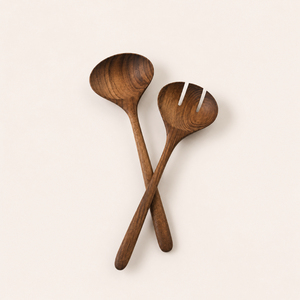 Handcrafted <b>Salad</b> Server Set 2 Piece Eco-Friendly Wooden Spoon and Fork for Mixing and Serving Kitchen Utensils Factory Sale - Product Image 1