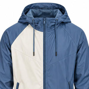 Veste coupe-vent à capuche pour homme, personnalisable, en toile légère, avec blocs de couleur, fermeture éclair frontale, décontractée, en polyester et nylon, vente en gros - Product Image 3
