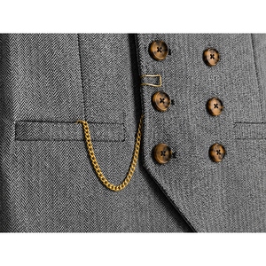 Gilet en tweed croisé sur mesure pour homme, motif chevrons de qualité supérieure, gilet de costume classique et habillé pour affaires et mariages - Product Image 6