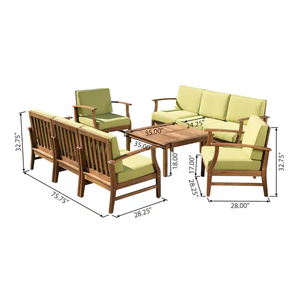 Modern Teak Wood <b>Outdoor</b> <b>Garden</b> Set with Green <b>Cushions</b> and Coffee Table for 6 Seating Capacity Patio Furniture - Product Image 4