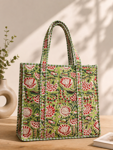 Cotton Quilted Tote <b>Bag</b> for Women Hand-Block Print Floral Durable & <b>Foldable</b> Bohemian Shoulder <b>Bag</b> for <b>Shopping</b> & Travel Bulk - Product Image 2