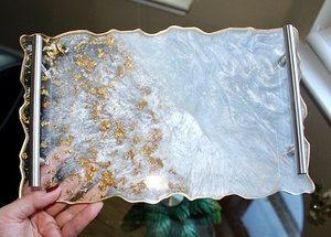 Large Epoxy Resin Tray With Edge Grip For <b>Kitchen</b> <b>Decor</b> Handmade Art Resin Tray With Handle Dust For Luxury Look - Product Image 3