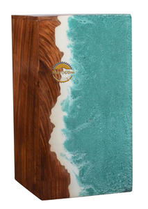 Vase en résine motif vague océanique, urne décorative unique en bois faite à la main, présentoir commémoratif en époxy pour cendres à domicile et au bureau par AYAANS - Product Image 5