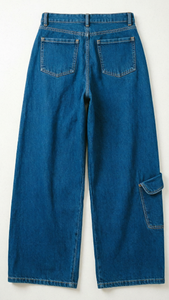 Pantalones Vaqueros de Pierna Ancha con Paneles para Hombre, Cintura Alta, Lavado Medio, Cierre de Botones, Estilo Casual - Product Image 5