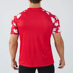 เสื้อฟุตบอลแขนสั้นผู้ชายแบบสั่งทำพิเศษ OEM ODM พิมพ์ลายใบเมเปิ้ล คอกลม แห้งเร็ว ทรงแอธเลติก เหมาะกับทุกฤดูกาล - Product Image 4