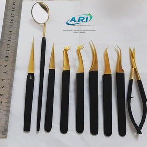 Juego de Pinzas Profesionales para Extensión de Pestañas Doradas con Espejo |   Kit de Herramientas Premium para Aplicación de Pestañas de A.R.I Surgical Instruments - Product Image 1