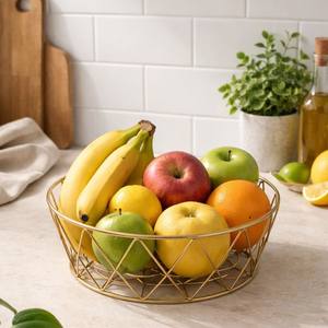 Corbeille à fruits moderne en fil métallique doré, bol de rangement décoratif pour comptoir de cuisine, table à manger, décoration intérieure - Product Image 1