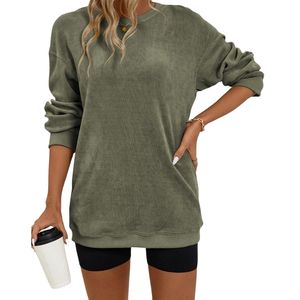 Sweat-shirt en molleton vert olive surdimensionné pour femme, col rond, manches longues, décontracté - Product Image 1