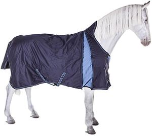 Couverture imperméable pour cheval, tissu Oxford bleu, rabat de queue moyen, 2 sangles de fixation, toutes saisons, utilisation extérieure - Product Image 4