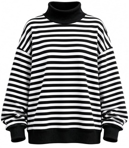 Women Oversized Striped Turtleneck Sweatshirt <b>Long</b> <b>Sleeve</b> Knitted Cotton Pullover Casual Loose Fit Fashion <b>Top</b> Autumn Wear - Product Image 1