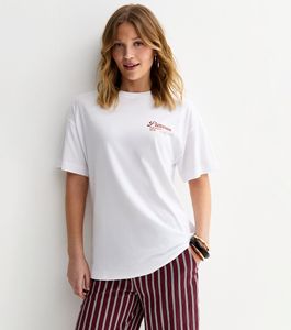 T-shirt oversize blanc imprimé pizza pour femme - Product Image 4