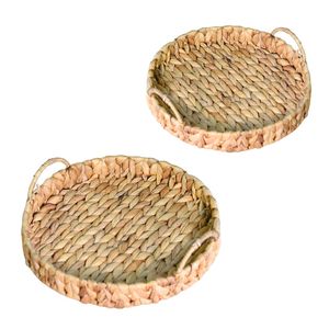 Handcrafted WATER HYACINTH <b>TRAY</b> FRUIT STORAGE BASKET with Handles Reinforced Iron Frame Design - Product Image 1