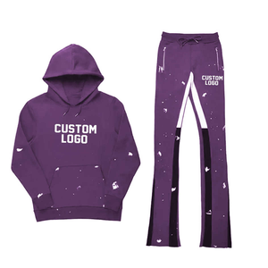 Conjunto Deportivo de Pantalones y Sudadera con Capucha para Hombre, Talla Grande, 100% Algodón, Invierno, Grueso, Color Morado con Brillantina y Pedrería - Product Image 1