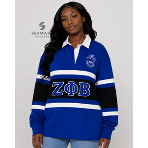 Camiseta de rugby extragrande para mujer Zeta Phi Beta, de manga larga, con cuello polo, letras griegas bordadas, estilo universitario. - Product Image 5