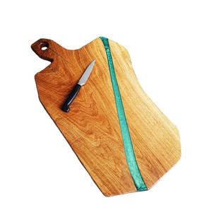 Plateau de service décoratif de haute qualité en résine et en bois Plateau plat en bois d'acacia Plateau de service en bois fait main avec poignée en métal - Product Image 5