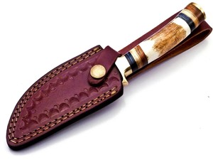 Couteau à Découper en Acier Damas Forgé à la Main, Manche en Bois de Cerf, Lame Fixe à Queue de Rat, avec Embout en Laiton et Étui en Cuir, Personnalisé OEM - Product Image 6