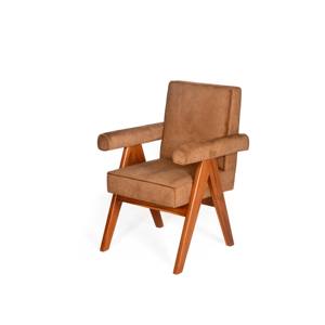 Silla de Oficina Tapizada Estilo Pierre Jeanneret, Silla de Escritorio con Patas en V de Madera Maciza y Tela de Terciopelo para Espacio de Trabajo Ejecutivo, Venta al Por Mayor - Product Image 1