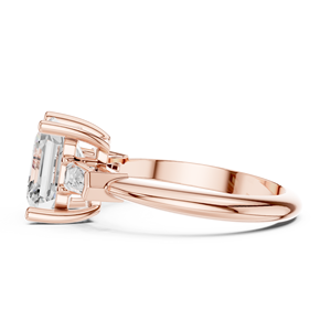 Anillo de compromiso de plata con banda de media eternidad de triple piedra, con halo de corte brillante de alta calidad, elaborado en oro rosa macizo de 14k - Product Image 2