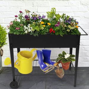 Grandi Fioriere in Metallo Nero con Ruote, Vaso da Giardino Galvanizzato per Uso Interno ed Esterno, Opzione di Appendimento - Product Image 1