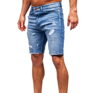 Pantalones Cortos de Mezclilla Rotos para Hombre, Estilo Bermuda, Cintura Media, Cierre de Botones, Casuales, Azules, de Algodón Tejido Transpirable - Product Image 5