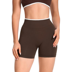 Shorts de Yoga Sin Costuras Color Chocolate Oscuro, Cintura Alta, Control de Abdomen, Shorts Deportivos para Mujer, para Gimnasio, Entrenamiento, Running y Ciclismo - Product Image 2