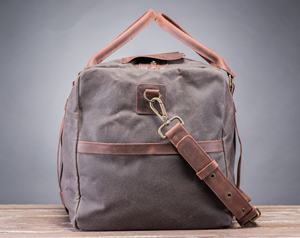 Custom Logo Genuine Leather Waxed <b>Canvas</b> Travel Bag Large Capacity Men Outdoor Duffel Overnight <b>Holdall</b> Bag LCTB-0045 - Product Image 3