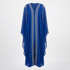 Robe de soirée Abaya Kaftan en mousseline de polyester respirante, grande taille, ornée de strass, pour femmes musulmanes - Product Image 1