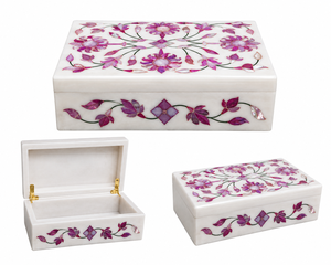 Boîte à bijoux rectangulaire moderne en nacre, motif floral, de qualité supérieure, Stonecrafts International, pour filles, emballée en carton - Product Image 2