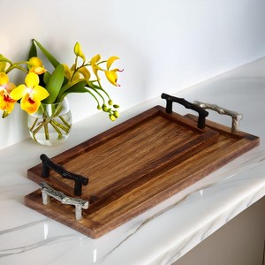 Handmade Wooden Serving Tray with Aluminum Handles: Engraved <b>Rustic</b> <b>Home</b> <b>Decor</b> - Product Image 4