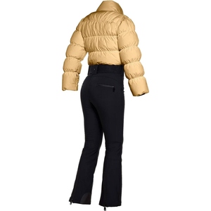 Ensemble veste matelassée jaune et pantalon de ski noir pour femme avec col à capuche respirant et fermeture éclair en polaire - Product Image 3