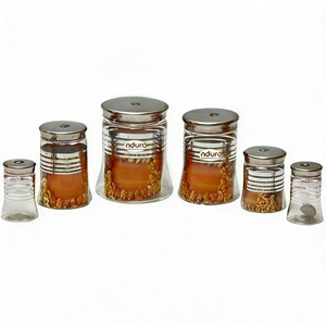 Clear Glass Modern Cylinder Machine <b>Spice</b> <b>Jar</b> Set with Metal Lid for Kitchen Seasoning Storage and Home Catering - Product Image 3