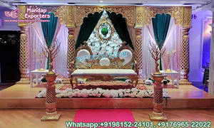 Grand podium doré à double pilier pour les mariages asiatiques, magnifique podium de mariage à double pilier, configuration de podium de mariage grand Maharaja, Ohio - Product Image 6