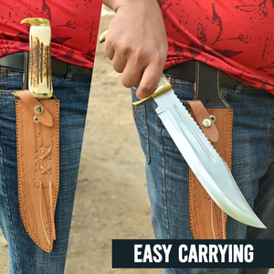 Handmade Handcrafted High Carbon Steel Bowie Knife Horn Handle With <b>Leather</b> Sheath Camping Knife Outdoor Knife - Product Image 5