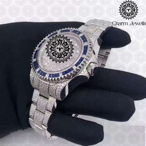 Charm_Jewells Luxury Men's <b>Watch</b> Stainless Steel Case Diamond Encrusted Blue Bezel Analog <b>Mechanical</b> Movement 40mm Dial 10 Bar - Product Image 5