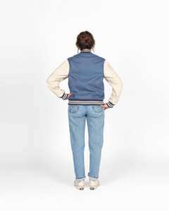 Women’s Custom Wool & Leather Varsity Bomber Jacket Premium Wool Body Leather Sleeves Ribbed Cuffs & Snap <b>Button</b> Fashion - Product Image 2