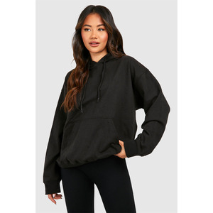 Sweat-shirt à capuche surdimensionné pour femme, noir, écologique, 100% coton, manches longues, avec poche kangourou sur le devant - Product Image 1